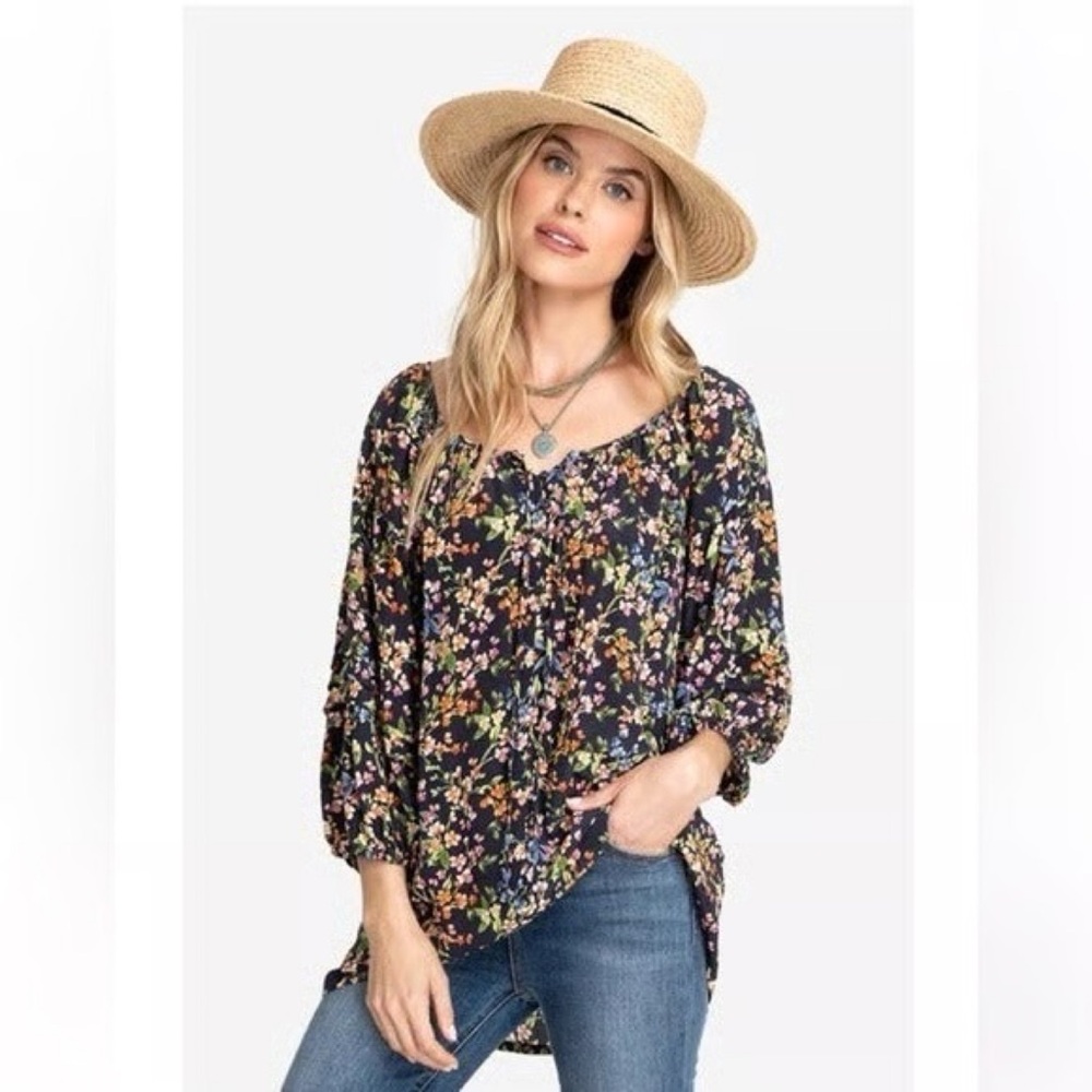 Johnny Was Jade Rocco Silk Peasant Top Floral Boho Career Sz XS